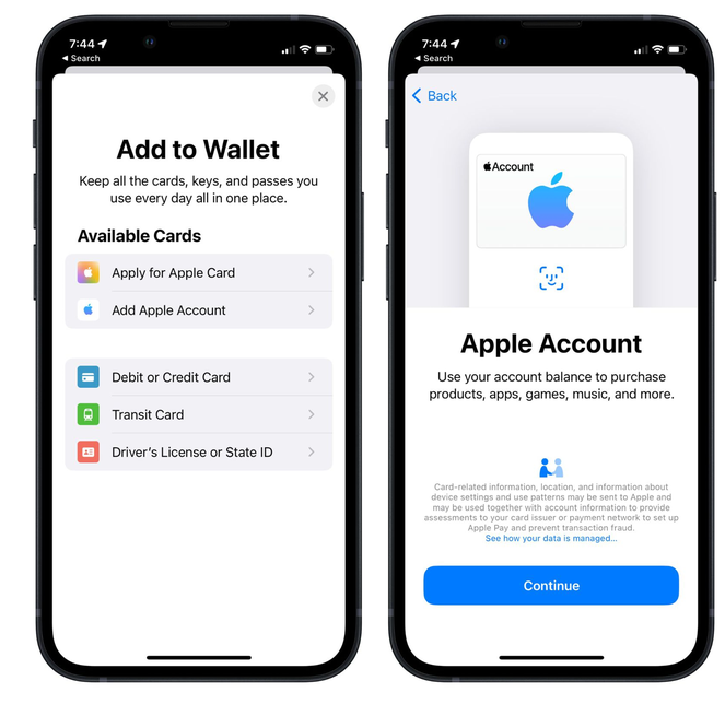 永胜苹果手机维修分享iOS 15.5钱包App如何添加 Apple 账户 